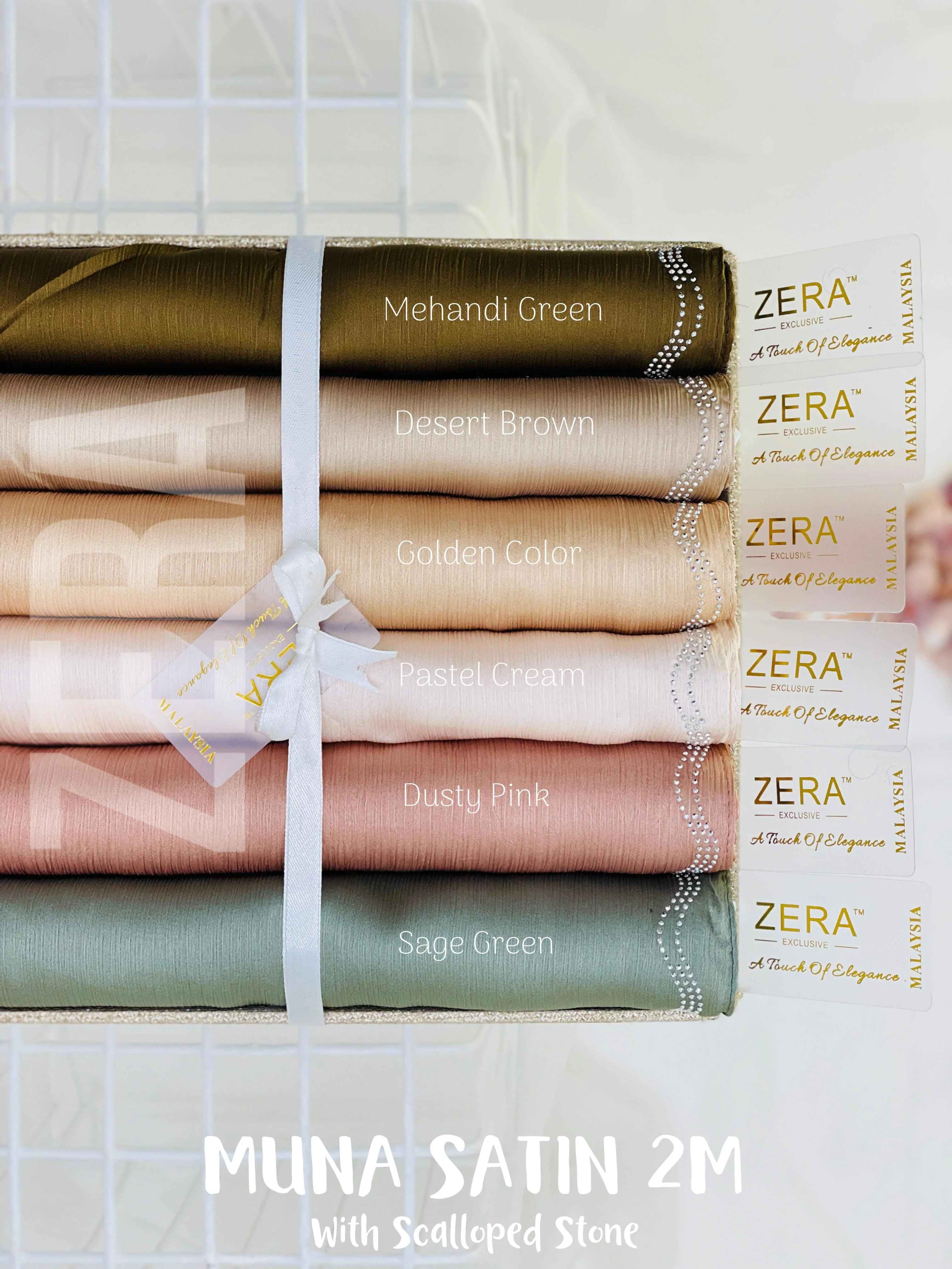 Muna Satin with Scalloped Stonse Hijabs Summer Edition - Image 3