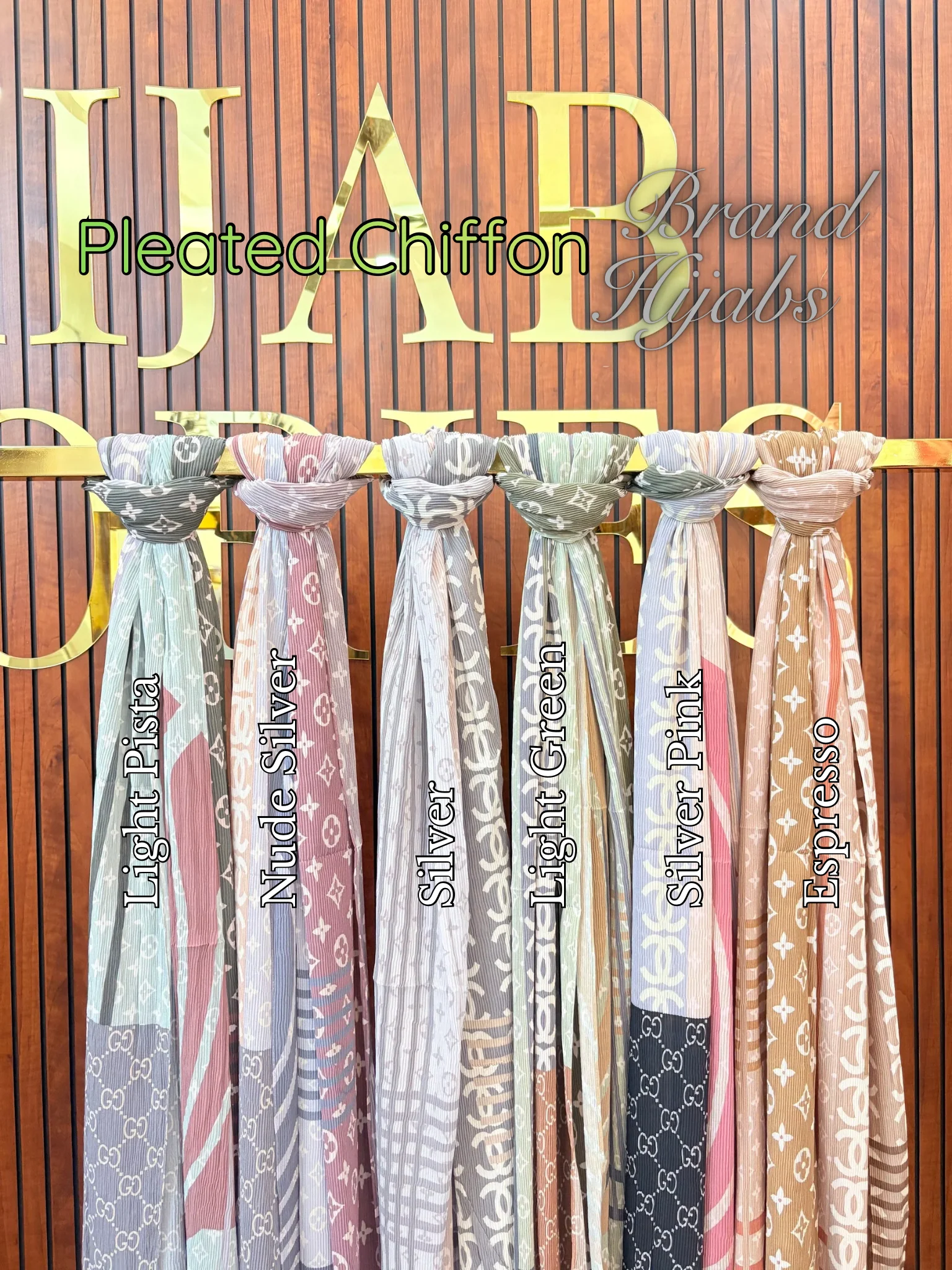 Pleated Chiffon Brand Print Hijabs 2 - Image 3