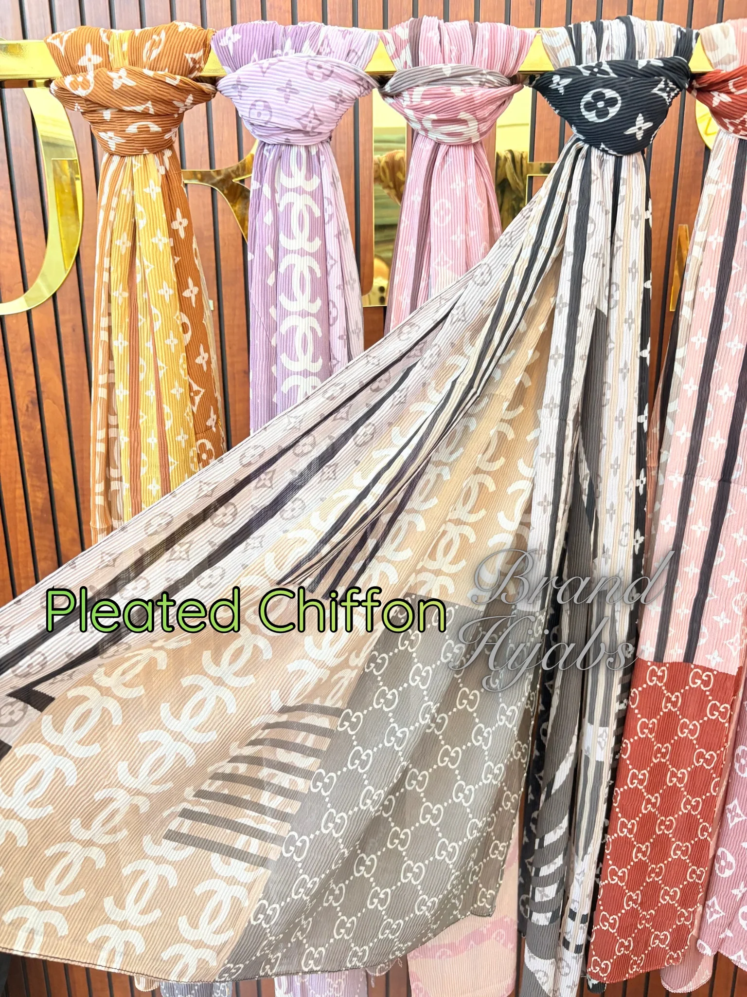 Pleated Chiffon Brand Print Hijabs 2 - Image 4